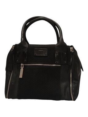 Steve Madden Black Leather-Trim Satchel with Mesh Panel